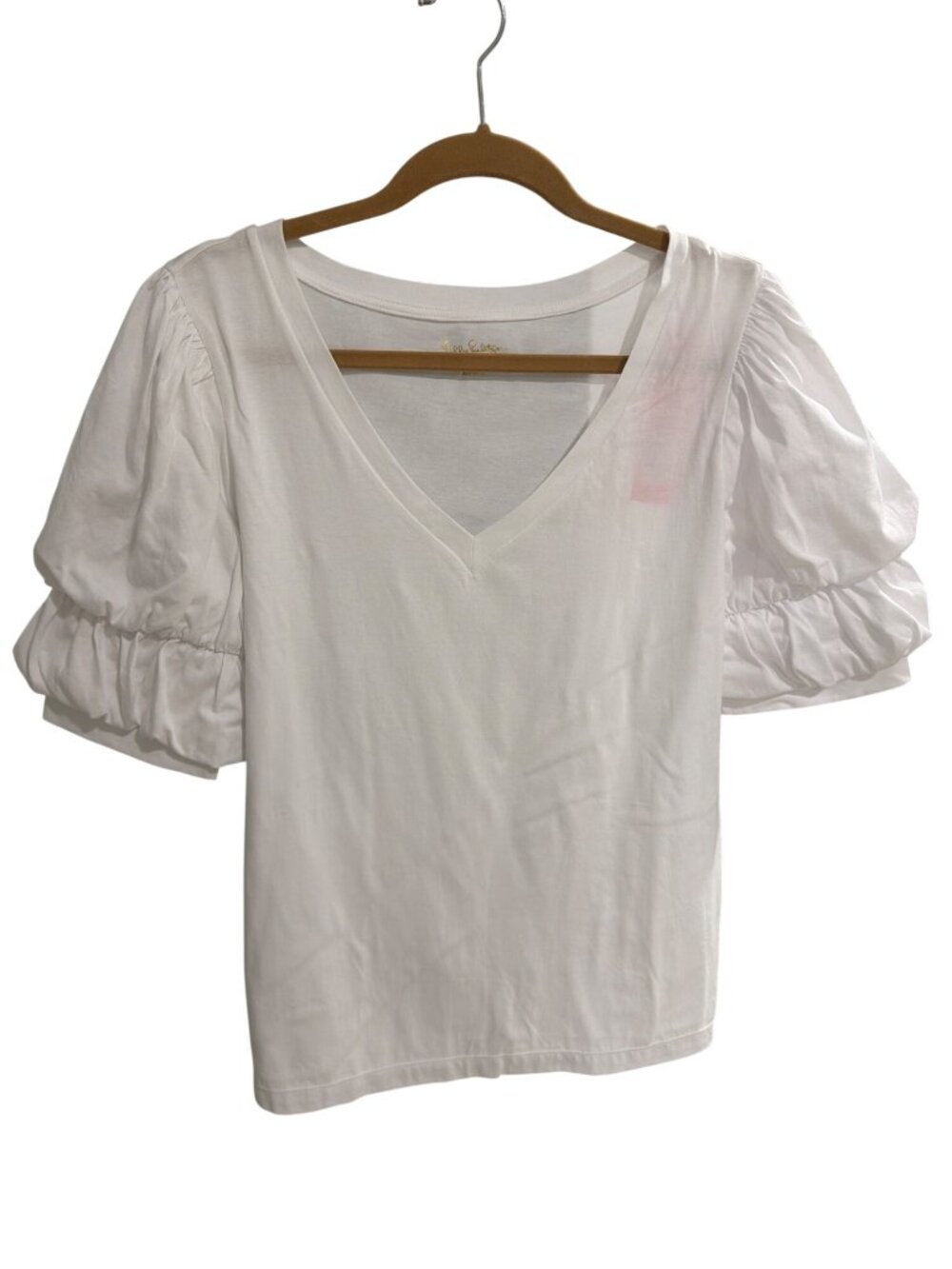 Lilly Pulitzer Womens White Cotton DiCola Top Size Large V-Neck Puff Sleeve NWT